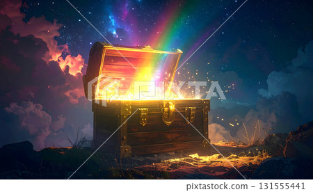 A scene of rainbow light shining from a treasure chest 131555441