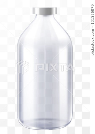 Medical Bottle. Glass Pharmacy Bottle. Drug Vial Blank. Vitamin Jar Template with Screw Lid Design. Essential Aromatic Oil Container Mockup without Label. Round Medicine Storage. Realistic 3d vector 131556079