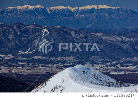 冬季從八嶽山脈的硫磺岳眺望赤灣之丘和中央阿爾卑斯山脈 131556214