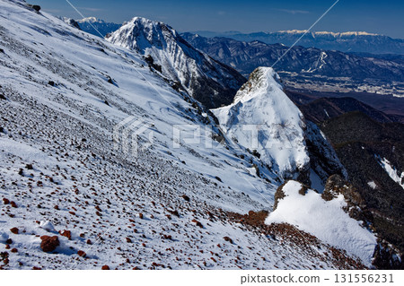 View of Daidoshin, Amida-dake and the Central Alps in winter from the Yoko-dake ridgeline of the Yatsugatake mountain range View of Daidoshin, Amida-dake and the Central Alps in winter from the Yoko-dake ridgeline of the Yatsugatake mountain range 131556231