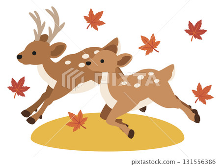 一隻鹿穿過秋葉的可愛向量插圖 131556386