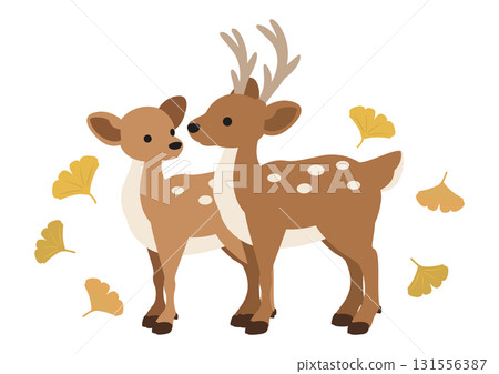 Cute vector illustration of ginkgo leaves and deer 131556387