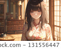 日式房間裡穿著和服的美女 131556447