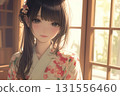 日式房間裡穿著和服的美女 131556460