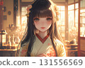 日式房間裡穿著和服的美女 131556569