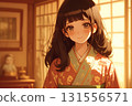 日式房間裡穿著和服的美女 131556571