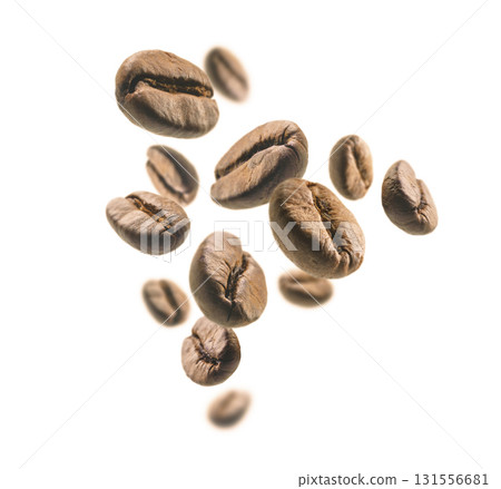 Coffee beans levitate on a white background 131556681