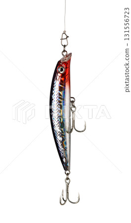 Fishing lure hanging on a fishing line, ready for action Fishing lure hanging on a fishing line, ready for action 131556723