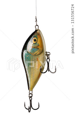 Fishing lure hanging on a fishing line, ready for catching fish Fishing lure hanging on a fishing line, ready for catching fish 131556724