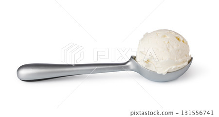 Ice cream scoop holding a perfect scoop of vanilla ice cream 131556741