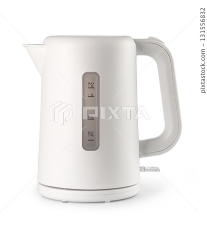 White electric kettle showing water level indicator on transparent background 131556832