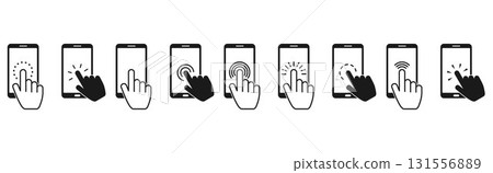 Hand touch screen smartphone icon. Hand click, press touch screen. Vector icon set 131556889
