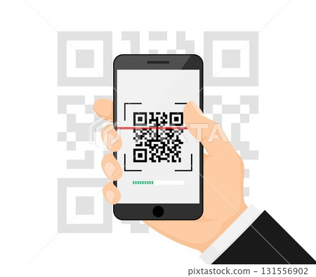 QR code scan to smartphone for detail, Qr code for payment. Mobile phone scanning QR-code. Verification. Vector illustration. 131556902