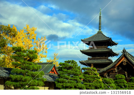 Toji寺和五顏六色的葉子的五層塔 Toji寺和五顏六色的葉子的五層塔 131556918