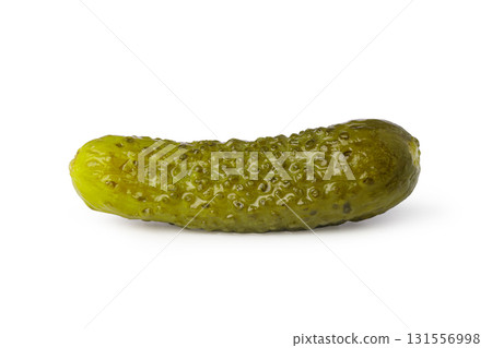 Pickled cucumber lying horizontally on white background 131556998