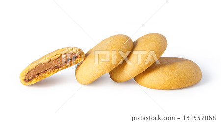 Chocolate filled cookies on white background Chocolate filled cookies on white background 131557068