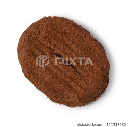 Coffee bean shaped chocolate cookie isolated on white Coffee bean shaped chocolate cookie isolated on white 131557083