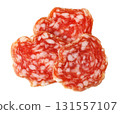 Salami slices displaying savory cured pork texture 131557107