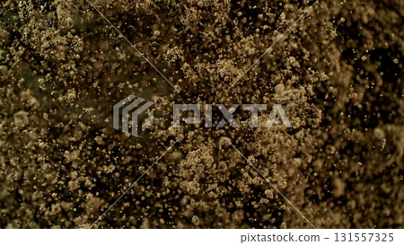 Freeze Motion Shot of Soil Explosion , Top Shot 131557325