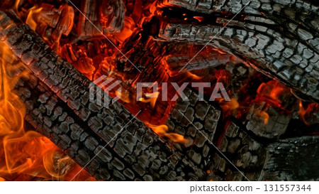 Detail Shot of Hot Embers with Flying Sparks 131557344