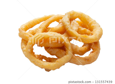 Freshly fried onion rings [white background, cutout] 131557439