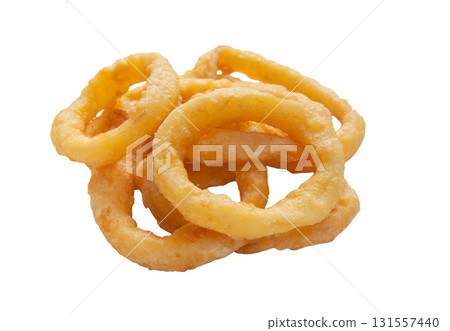 Freshly fried onion rings [white background, cutout] 131557440