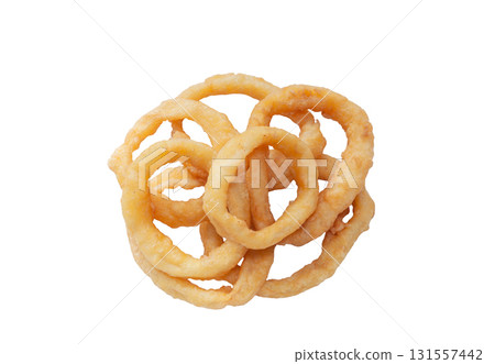 Freshly fried onion rings [white background, cutout] 131557442