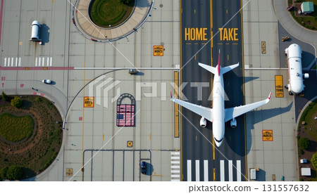 An airport runway intersection with taxiways labeled "HOME TAKE" and "WORLD'S SHORTEST RUNWAY 131557632