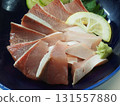 Yellowtail sashimi, my wife's home-cooked meals, dinner at home, happy family 131557880