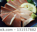 Yellowtail sashimi, my wife's home-cooked meals, dinner at home, happy family 131557882