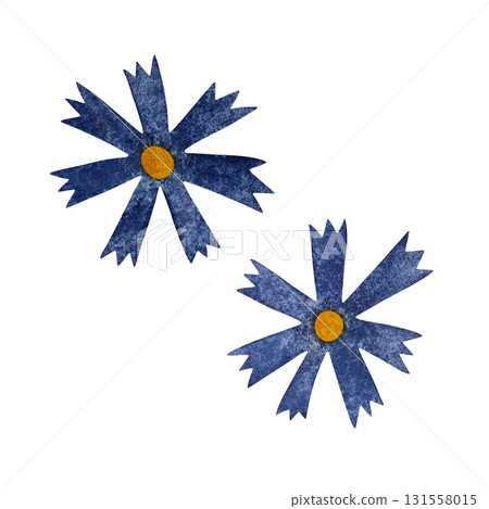 Watercolor blue cornflowers. Pair of stylized blue cornflowers isolated on white background. 131558015
