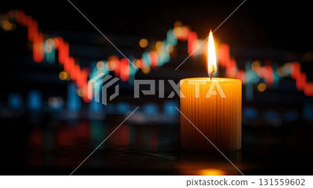 Candle burning with financial data in background Candle burning with financial data in background 131559602