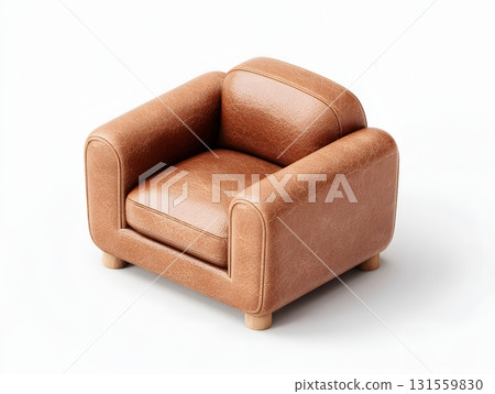 Isometric 3D vintage leather armchair isolated on white clean minimal render 131559830