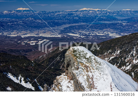 冬季從八嶽山脈橫嶽山脊上眺望大道心、禦岳和乘鞍 131560016