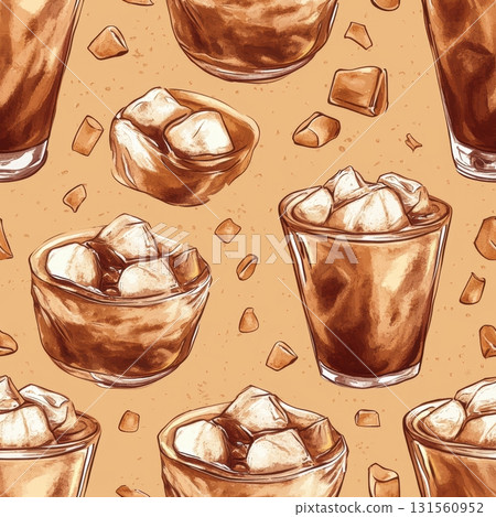 Iced Chocolate Coffee Art Seamless Pattern for Print Design 131560952