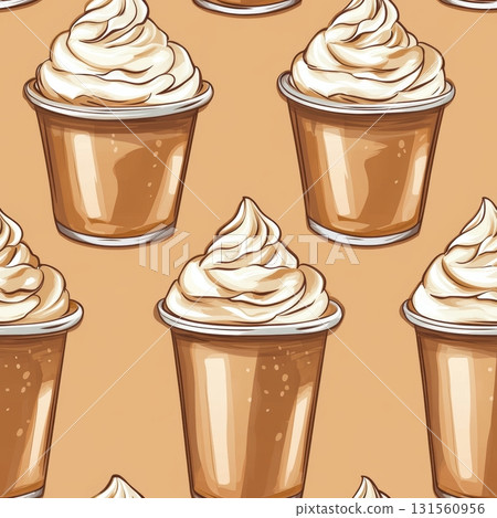 Whipped Cream Coffee Cup Seamless Pattern Design 131560956