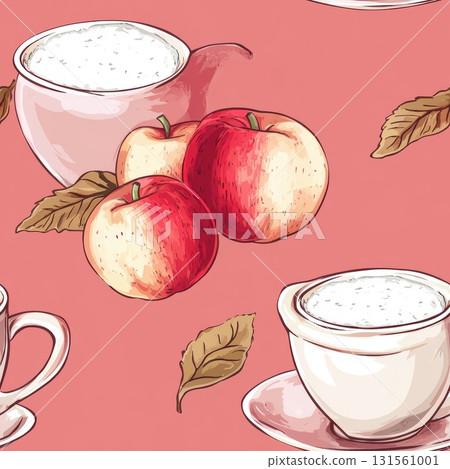 Creative Seamless Pattern of Apples and Beverages 131561001