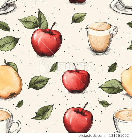 Colorful Fruit and Beverage Seamless Pattern Design 131561002