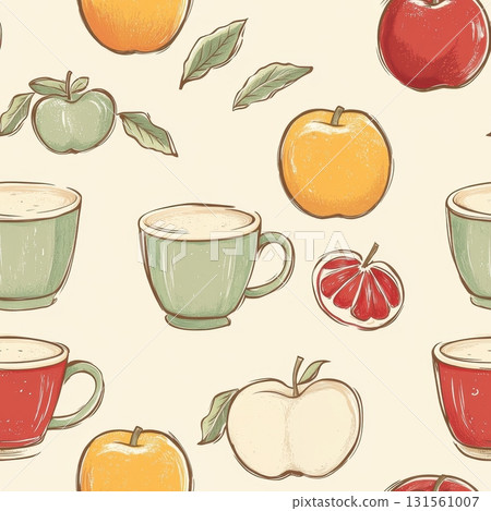 Colorful Fruit and Tea Seamless Pattern for Print Design Colorful Fruit and Tea Seamless Pattern for Print Design 131561007