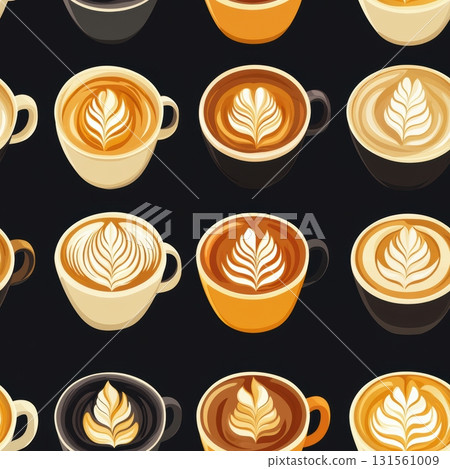 Colorful Coffee Art Seamless Pattern for Print Design 131561009
