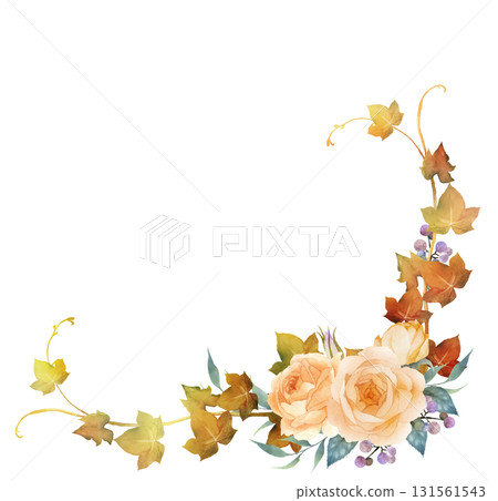 Watercolor autumn rose corner frame 131561543