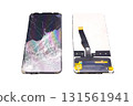 broken smartphone screen and display module, smartphone repair concept 131561941