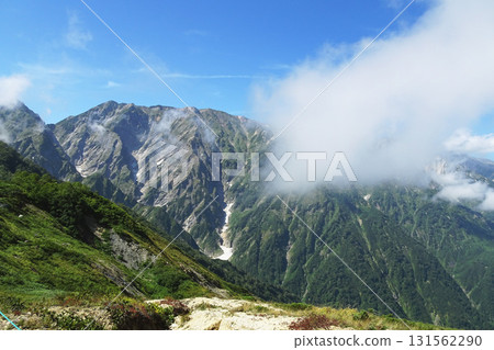 "Tengu's Head" in the Northern Alps, where you can see the snowfields [Chubu Sangaku National Park] Hakuba Village, Nagano Prefecture 131562290