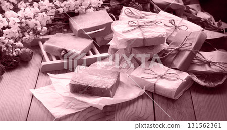 Lot of bars of homemade soaps 131562361