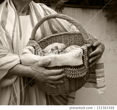 Old man with ancient basket Old man with ancient basket 131562388