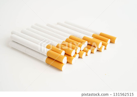 Cigarette, roll tobacco in paper with filter tube, No smoking. 131562515