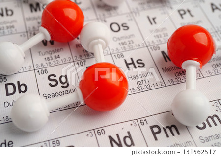 Molecules chemical on a periodic table background. 131562517