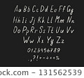 Handwritten crayon font with uppercase, lowercase, numbers, and punctuation. Playful pencil-style alphabet for posters, crafts, and creative designs. Vector illustration 131562539