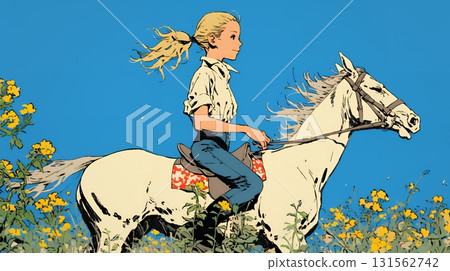 年輕女子騎馬 131562742
