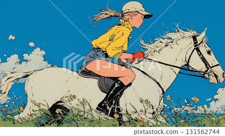 年輕女子騎馬 131562744